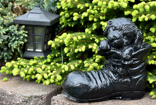 Sleeping Puppy Pet Dog in Boot Statue, Black