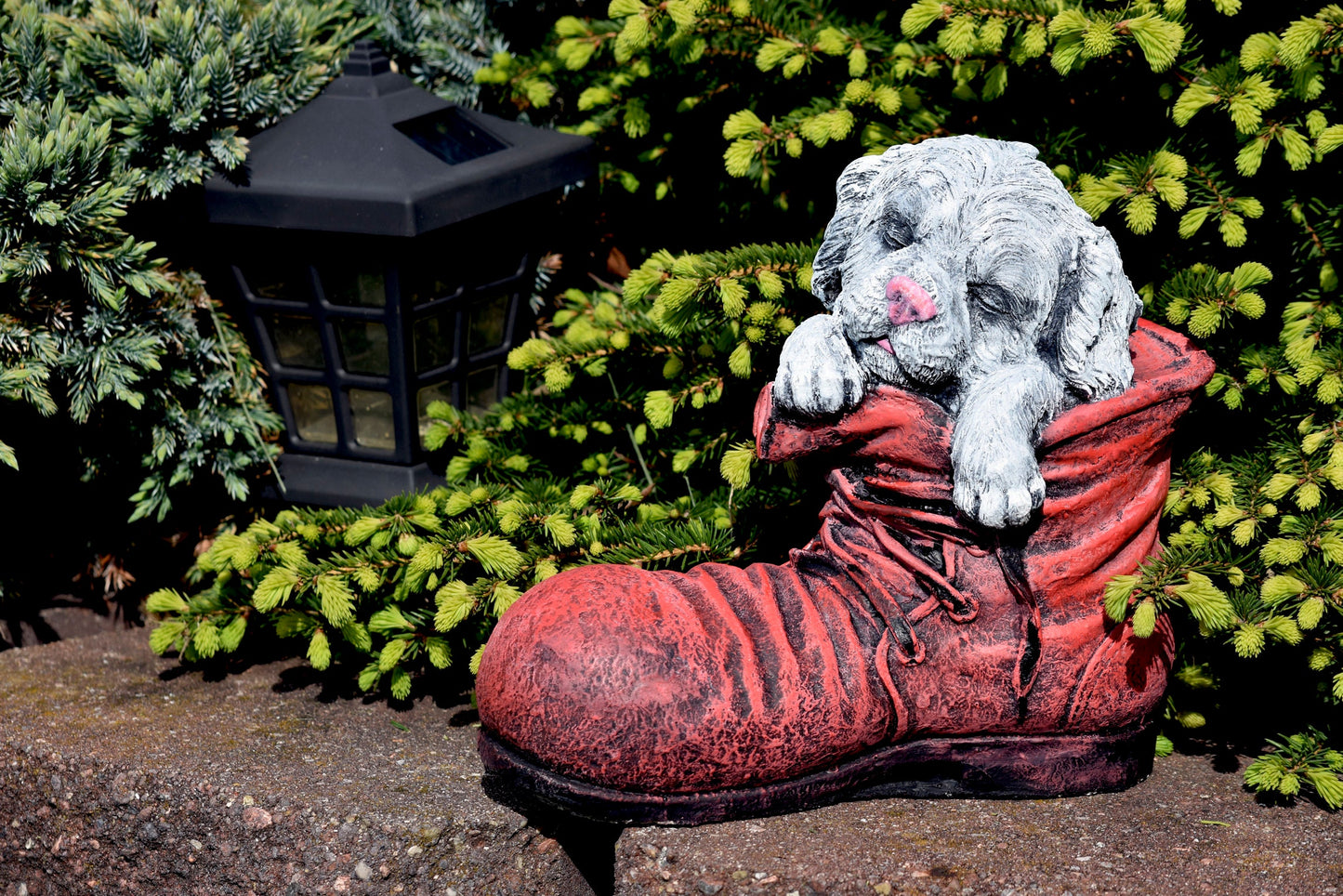 8" Sleeping Dog in A Cozy Boot Statue