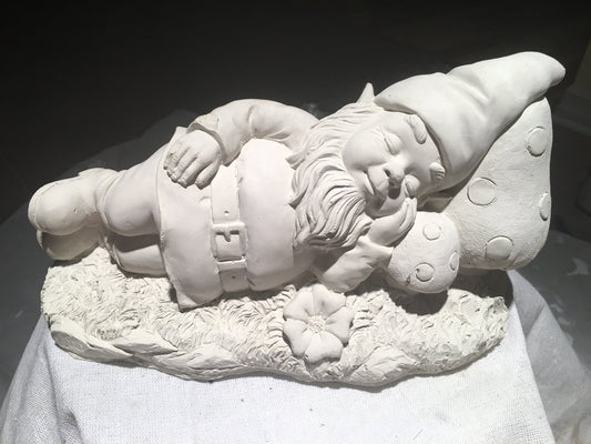 11" Sleeping Gnome on a Rock Mushroom Statue