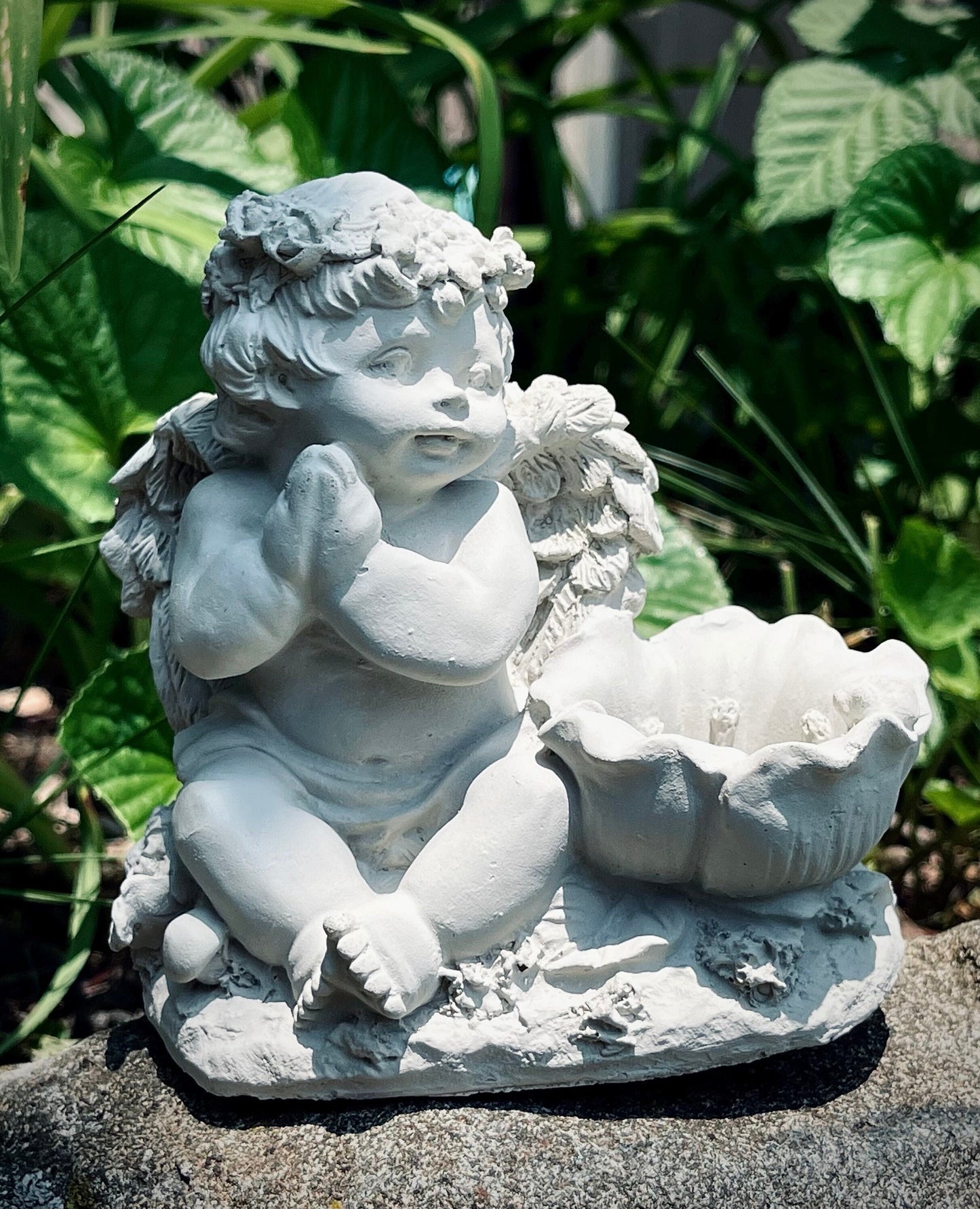 Baby Angel with Anemone Wind Flower Cherub Statue