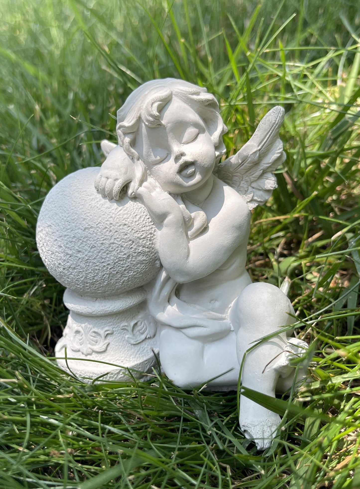 4" Baby Angel Resting on Orb Statue