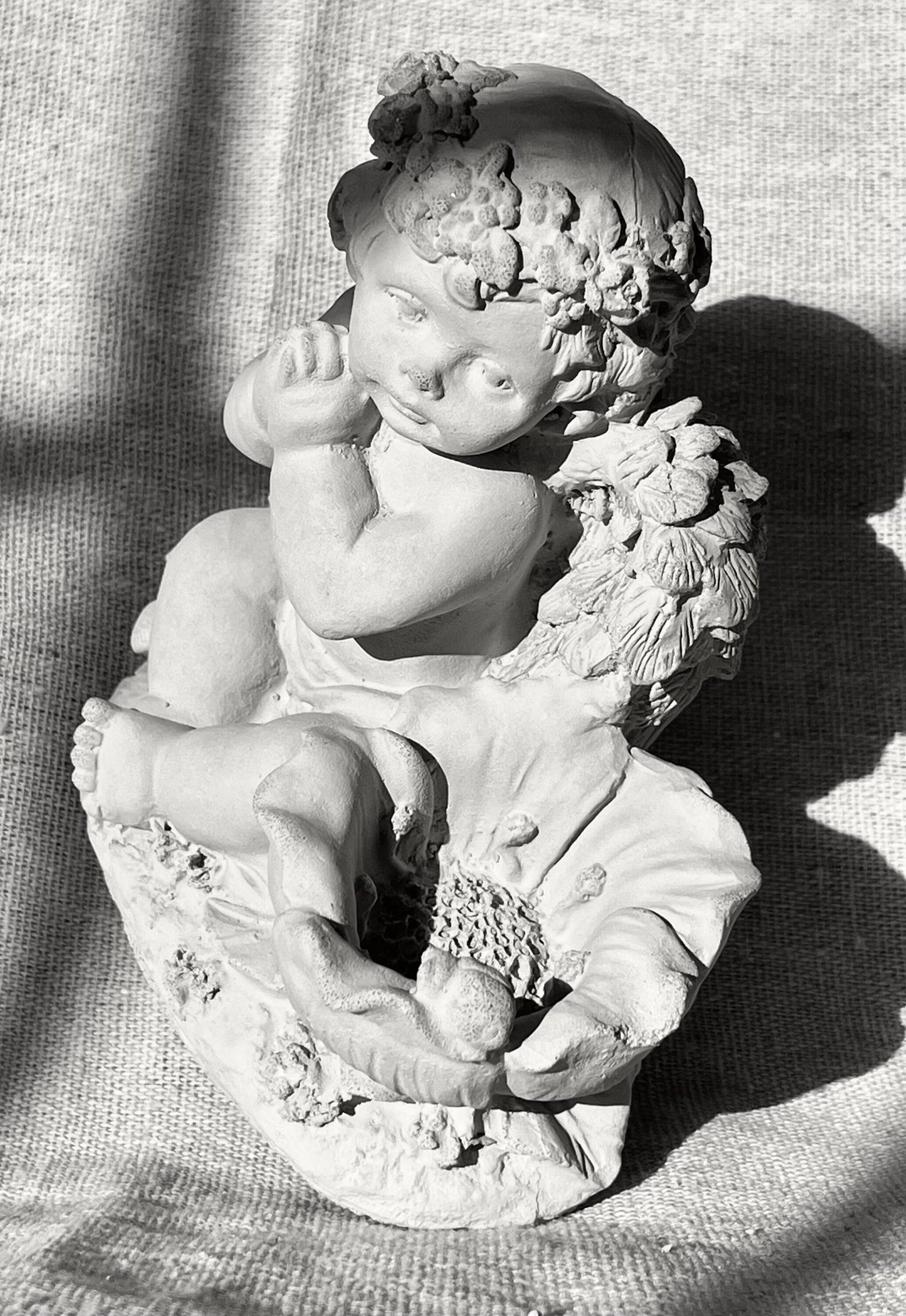 Baby Angel with Anemone Wind Flower Cherub Statue