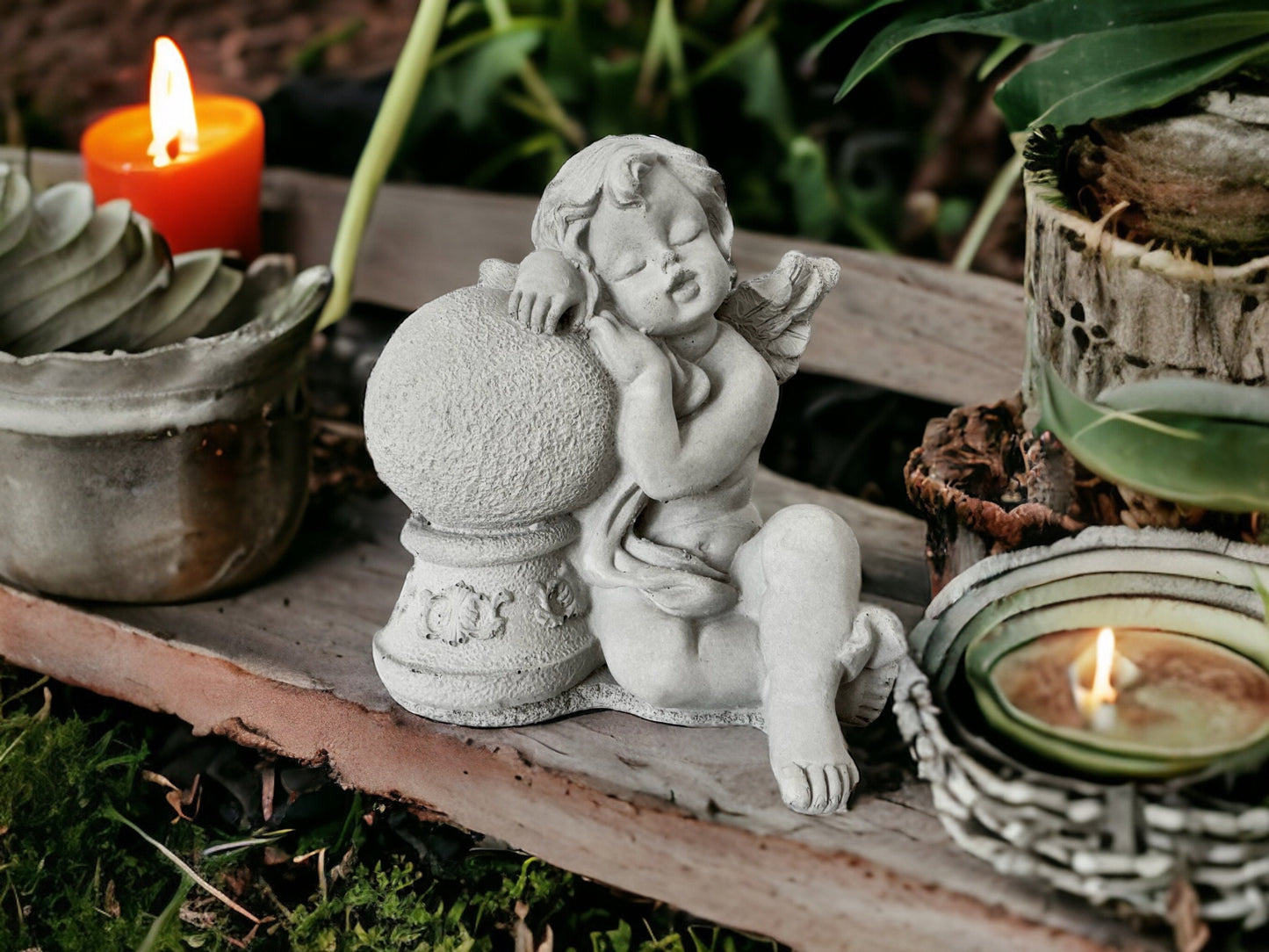 4" Baby Angel Resting on Orb Statue