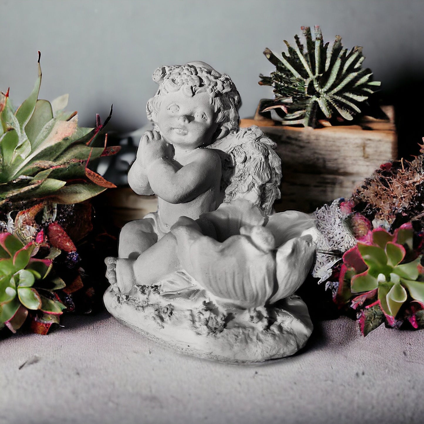 Baby Angel with Anemone Wind Flower Cherub Statue