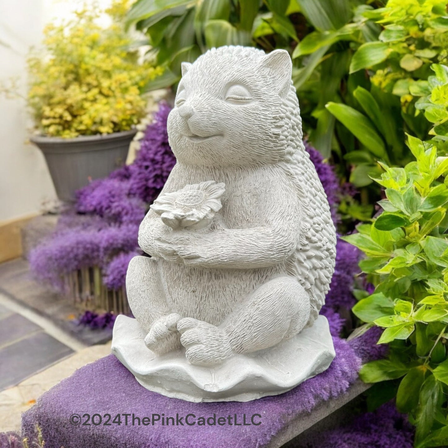 8” Sleeping Hedgehog with Broken Flower Statue