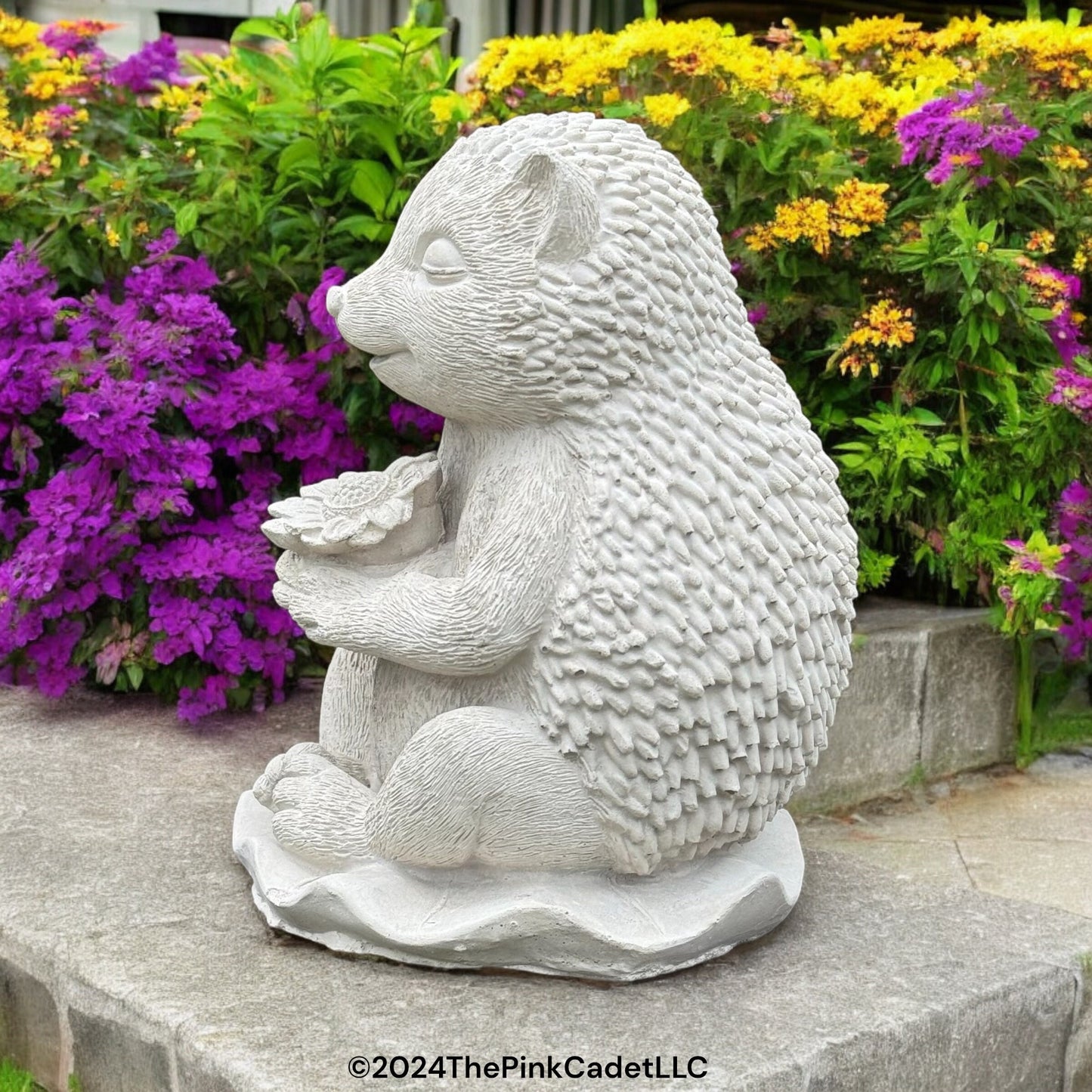 8” Sleeping Hedgehog with Broken Flower Statue